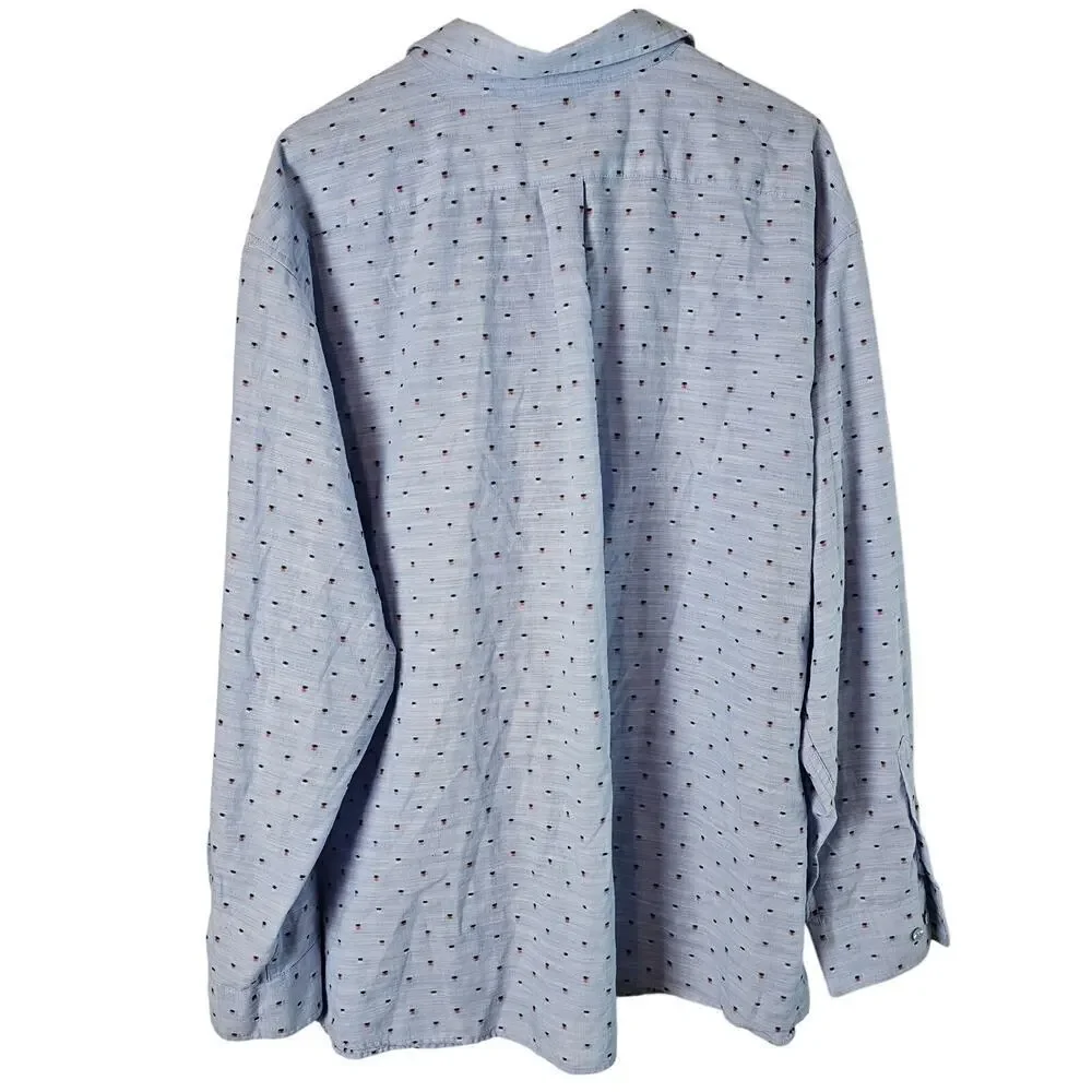 Rowm Big Button Down Shirt Mens 3XB Blue Speckled Casual Soft Cotton Long Sleeve